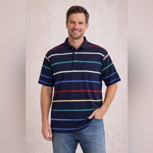 Jantzen vintage Y2K Men’s Striped Polo Shirt Navy Multicolor Size XL